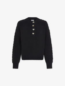 VARLEY VERA BUTTON NECK SWEATER - BLACK