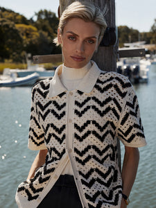 VARLEY ANAIS CROCHET POLO SHIRT - BIRCH