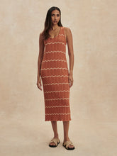 Load image into Gallery viewer, VARLEY YUNA SCALLOP KNIT DRESS - CARAMEL CLAY/ANISE FLOWER
