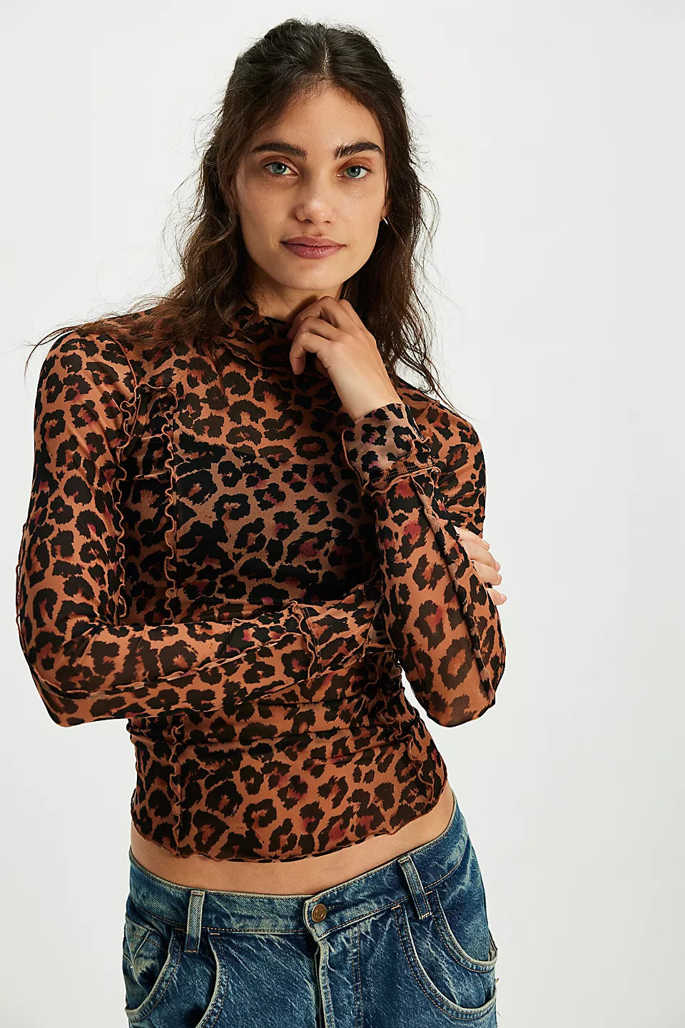 FREE PEOPLE CHARLIE PRINTED MESH TOP - CATS MEOW