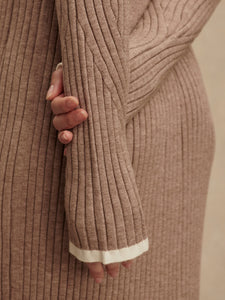 VARLEY AXEL RIB KNIT MIDI DRESS - LIGHT TAUPE MARL