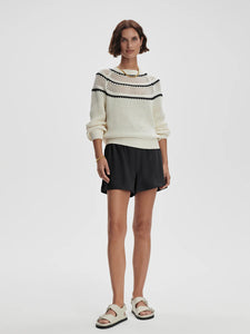 VARLEY PADBURY POINTELLE KNIT SWEATER - EGRET