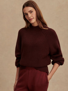 VARLEY MARTINA HIGH-NECK RIB KNIT - DECADENT CHOCOLATE