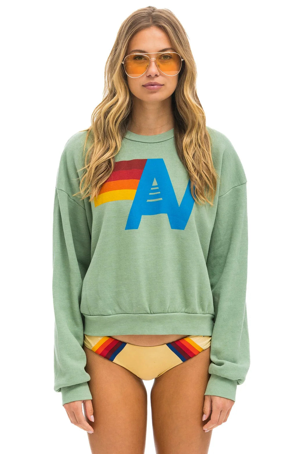 AVIATOR NATION LOGO RELAXED CREW SWEATSHIRT - SAGE