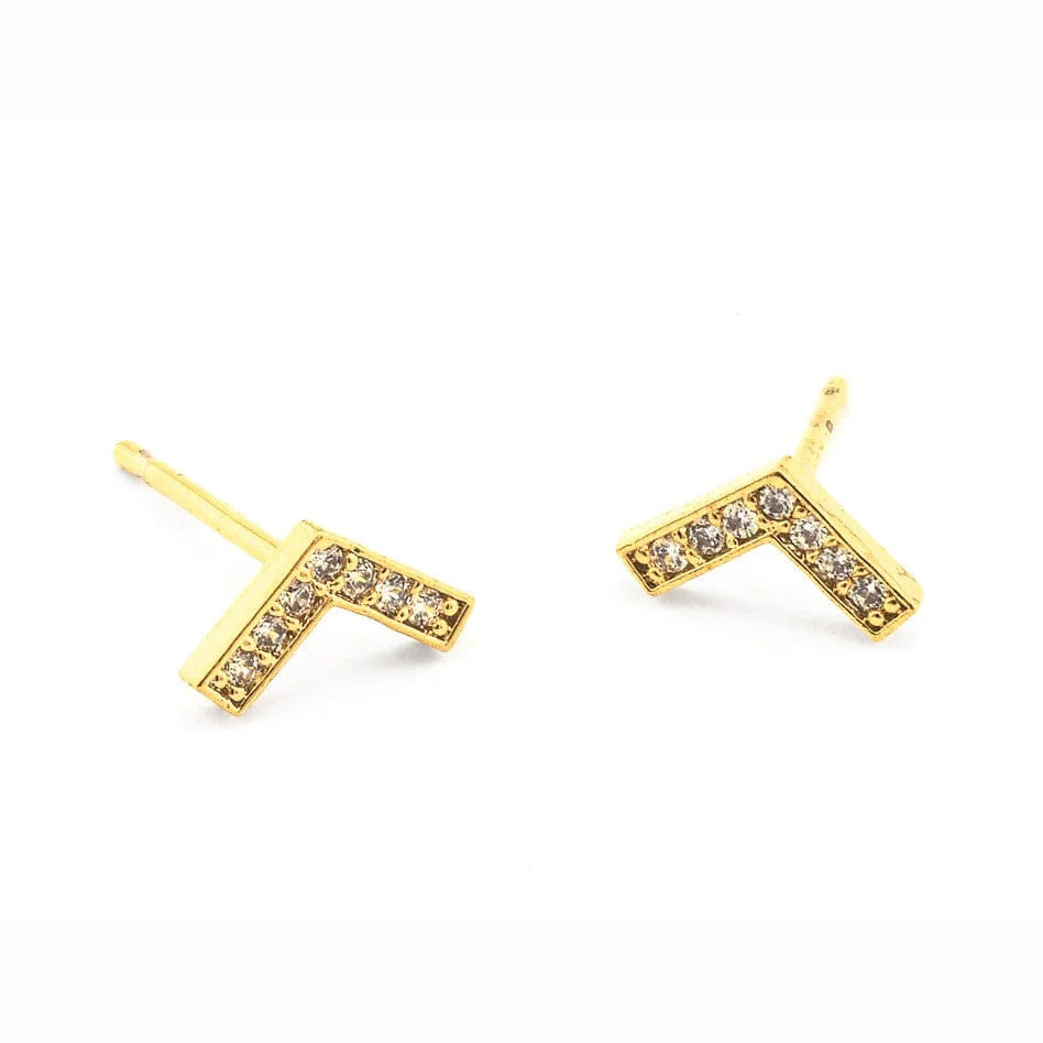 TAI PAVE CHEVRON POST EARRINGS - GOLD