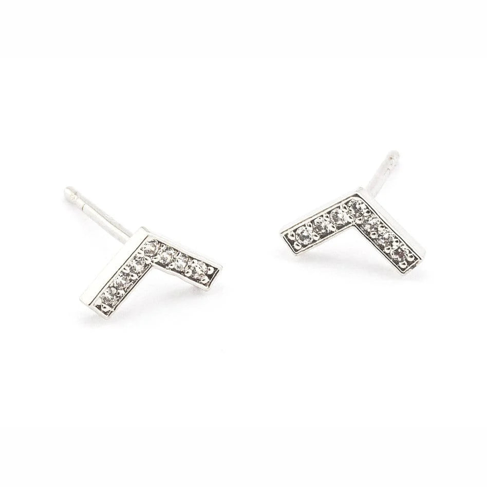 TAI PAVE CHEVRON POST EARRINGS - SILVER