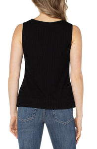 LIVERPOOL SLEEVELESS BOAT NECK RIB KNIT TOP - BLACK