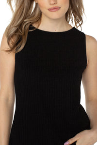 LIVERPOOL SLEEVELESS BOAT NECK RIB KNIT TOP - BLACK