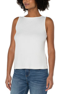 LIVERPOOL SLEEVELESS BOAT NECK RIB KNIT TOP - SNOW