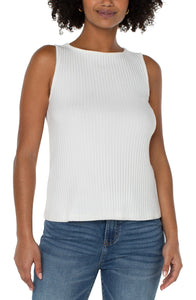 LIVERPOOL SLEEVELESS BOAT NECK RIB KNIT TOP - SNOW