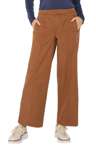 LIVERPOOL WIDE LEG TROUSER WITH ELASTIC BACK WAISTBAND - MOCHA BROWN