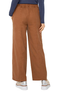 LIVERPOOL WIDE LEG TROUSER WITH ELASTIC BACK WAISTBAND - MOCHA BROWN