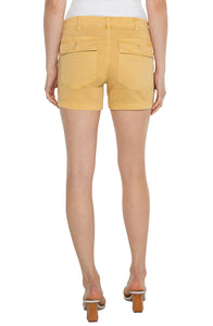 LIVERPOOL UTILITY SHORT WITH FLAP POCKETS - FLAXEN GOLD