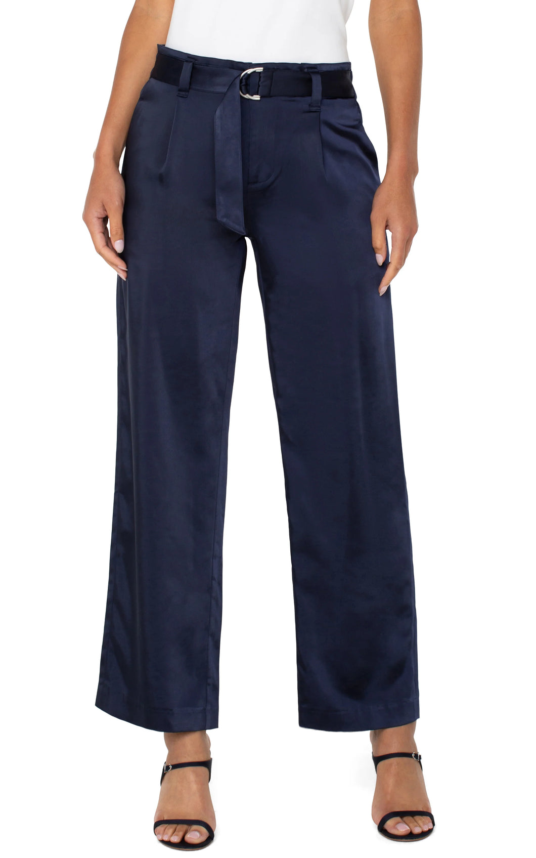 LIVERPOOL BELTED PAPERBAG WIDE LEG - NAVY ECLIPSE