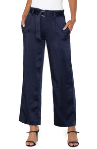 LIVERPOOL BELTED PAPERBAG WIDE LEG - NAVY ECLIPSE