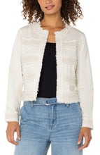 Load image into Gallery viewer, LIVERPOOL COLLARLESS JACKET WITH FRAY &amp; LACE - BONE
