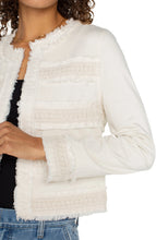 Load image into Gallery viewer, LIVERPOOL COLLARLESS JACKET WITH FRAY &amp; LACE - BONE
